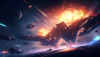 Night Sky With Galaxy Spaceship Flying Past Generative Ai